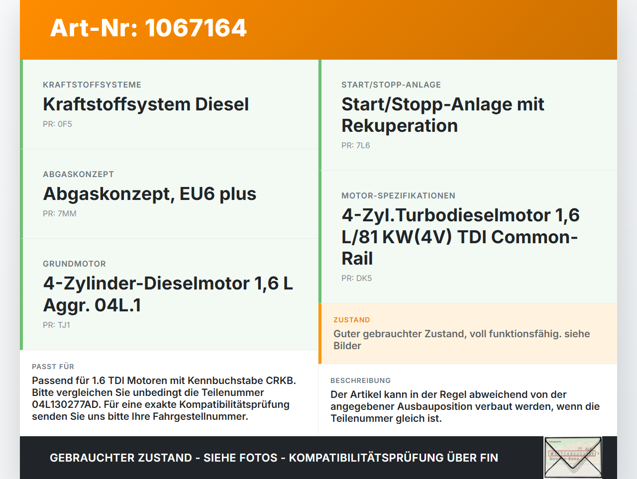 VW Touran II 5T 15-24 TDI 1,6 81KW Injektor Einspritzdüse Zyl.2 VW Touran II 5T 15-24 14.12.2015 04L130277AD... Vorschau 3