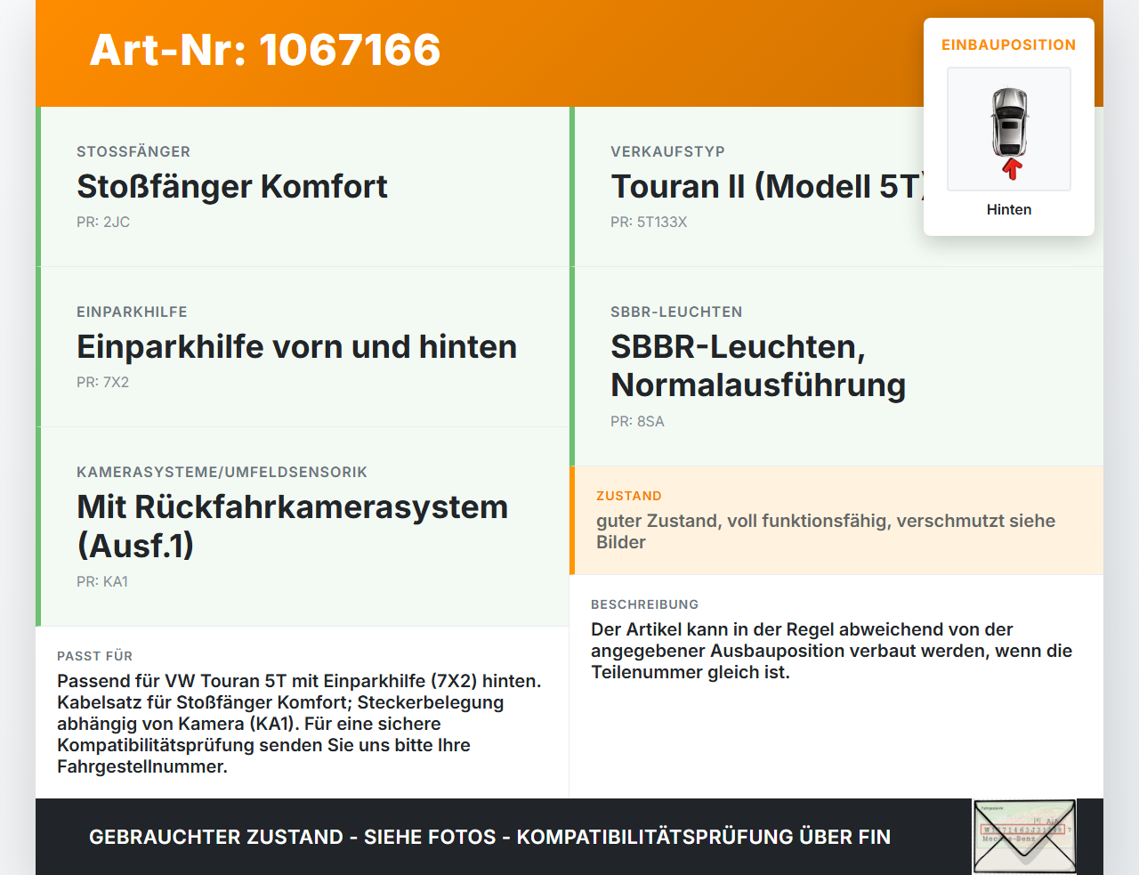 VW Touran II 5T 15-24 PDC Kabelbaum Leitungssatz Hinten PDCs VW Touran II 5T 15-24 14.12.2015 5TA971104 gebraucht Vorschau 3