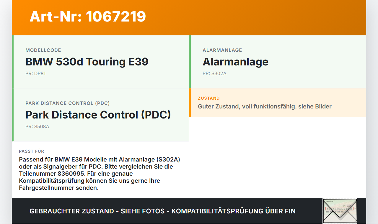 BMW 5er E39 530d 00-04 Alarmanlage Alarm Summer Sirene BMW 5er E39 530d 00-04 09.04.2002 9155105 65819155105... Vorschau 3