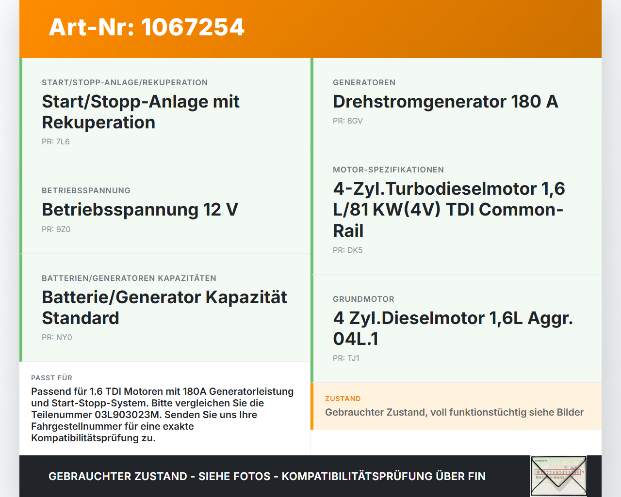 VW Touran II 5T 15-24 TDI 1,6 81KW Lichtmaschine Generator 180A VW Touran II 5T 15-24 14.12.2015 03L903023M... Vorschau 3