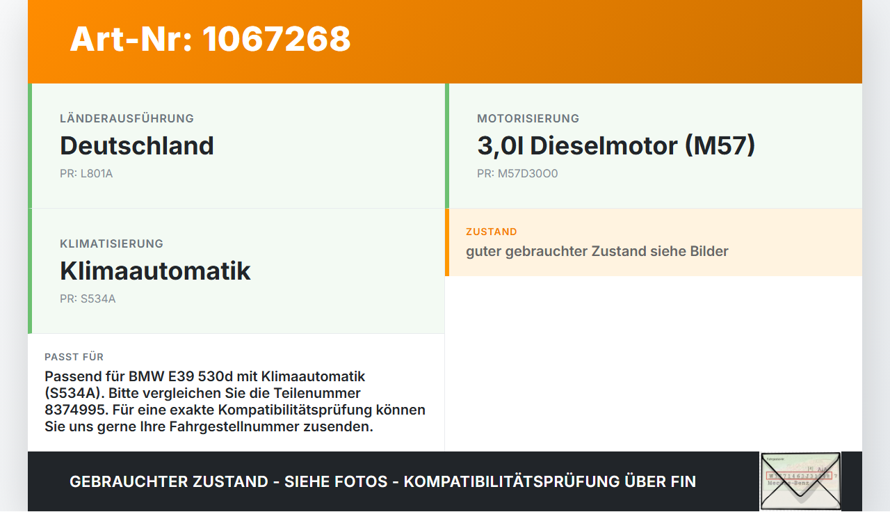 BMW 5er E39 530d 00-04 3,0d Wasserventil Ventil Heizung BMW 5er E39 530d 00-04 09.04.2002 64128374995 8374995... Vorschau 3