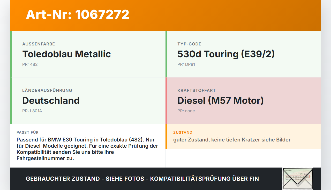 BMW 5er E39 530d 00-04 Tankdeckel Verschluss Tankverschluss BMW 5er E39 530d 00-04 09.04.2002 7193372 16117193372... Vorschau 3