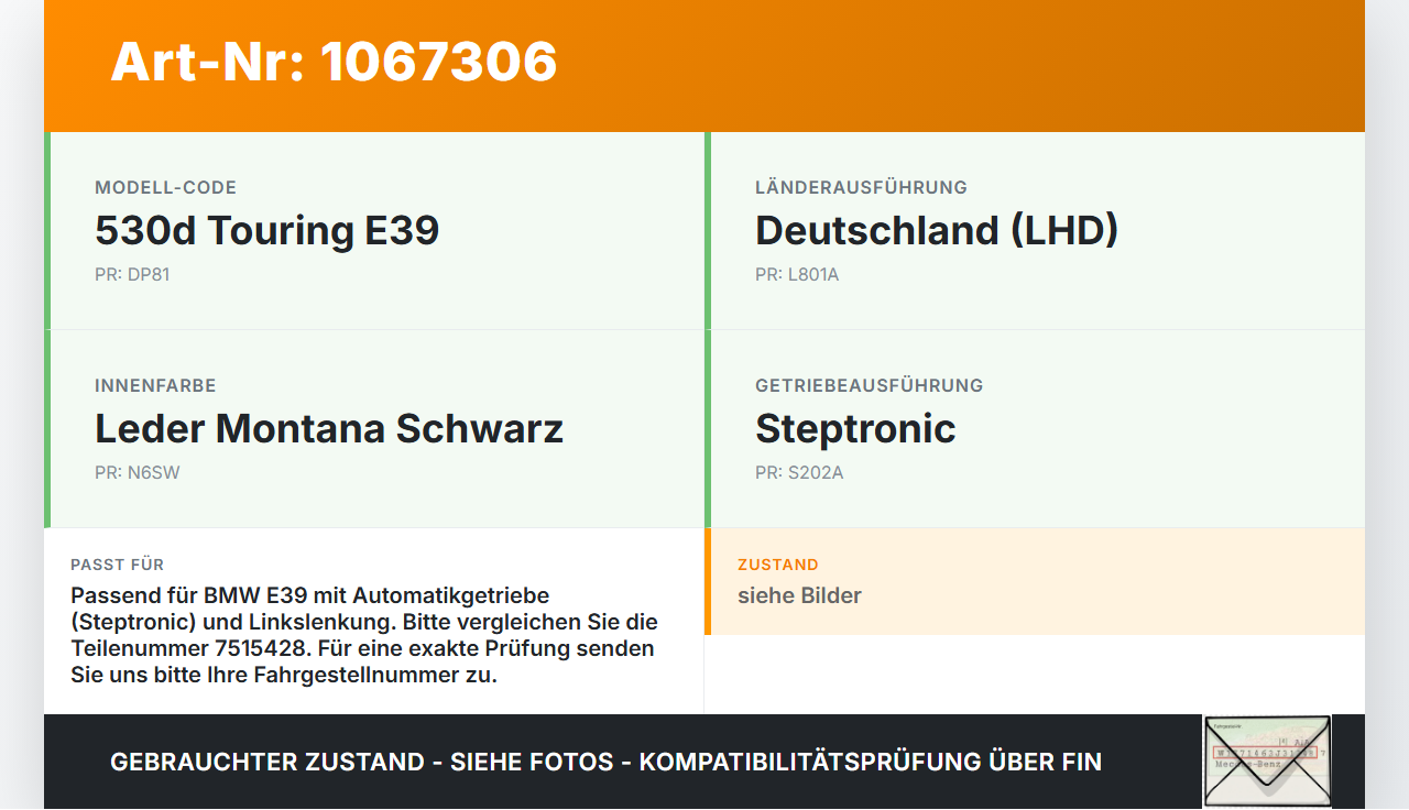 BMW 5er E39 530d 00-04 3,0d 142KW Autom Schaltkulisse Schalthebel BMW 5er E39 530d 00-04 09.04.2002 7515428... Vorschau 3