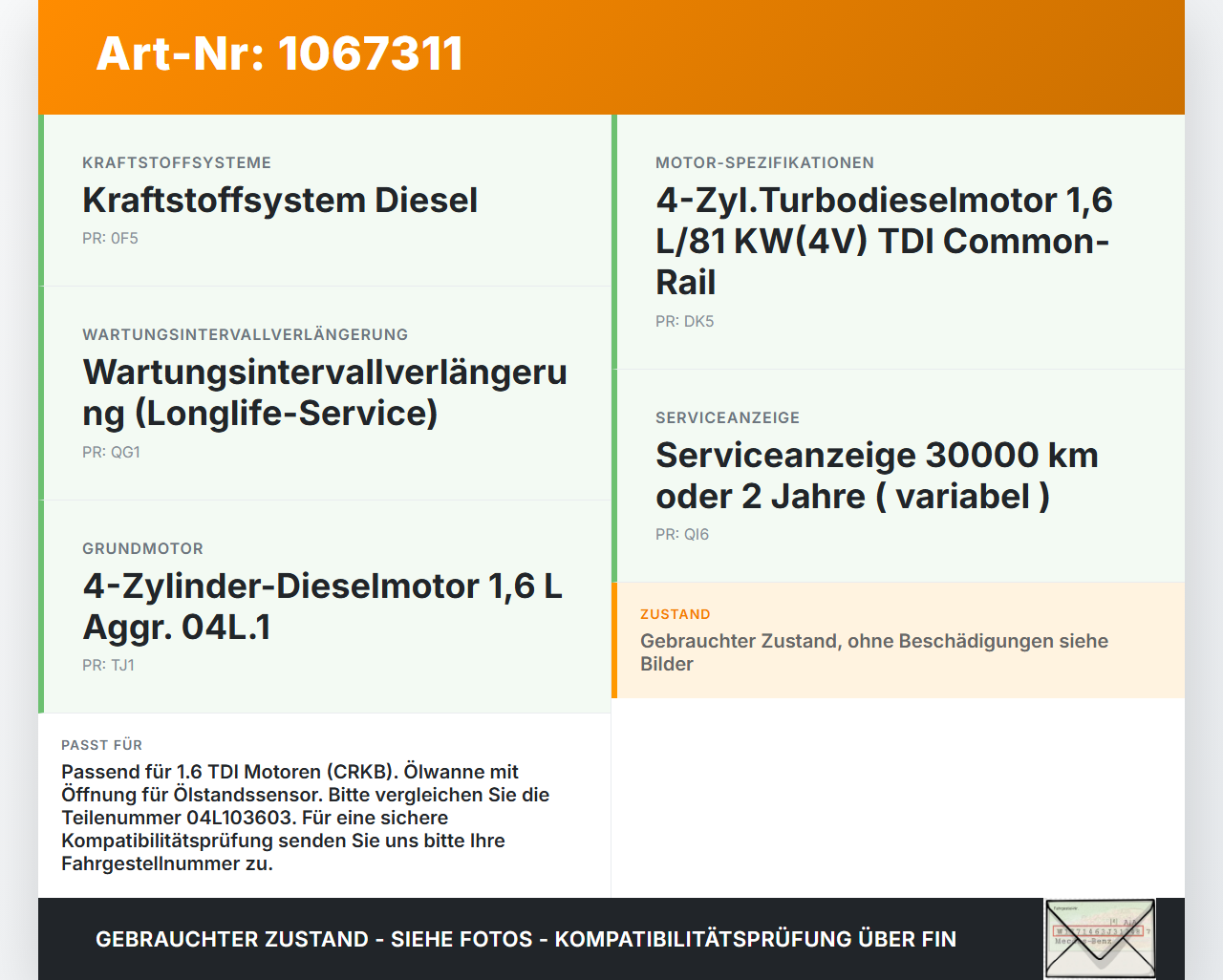 VW Touran II 5T 15-24 TDI 1,6 81KW CRKB Ölwanne Motorwanne VW Touran II 5T 15-24 14.12.2015 04L103603 gebraucht Vorschau 3