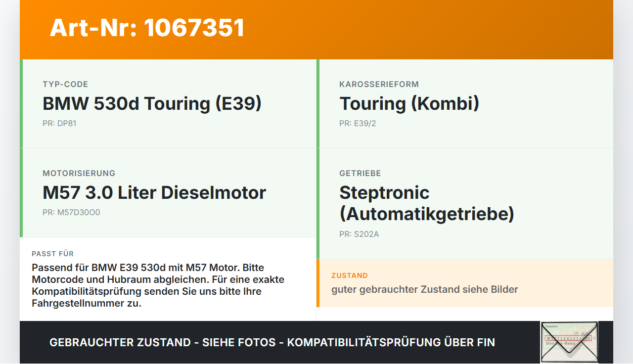 BMW 5er E39 530d 00-04 3,0d 142KW M57D30O0 M57 D25 256D1 Ölmessstab Öl Stab BMW 5er E39 530d 00-04 09.04.2002... Vorschau 3
