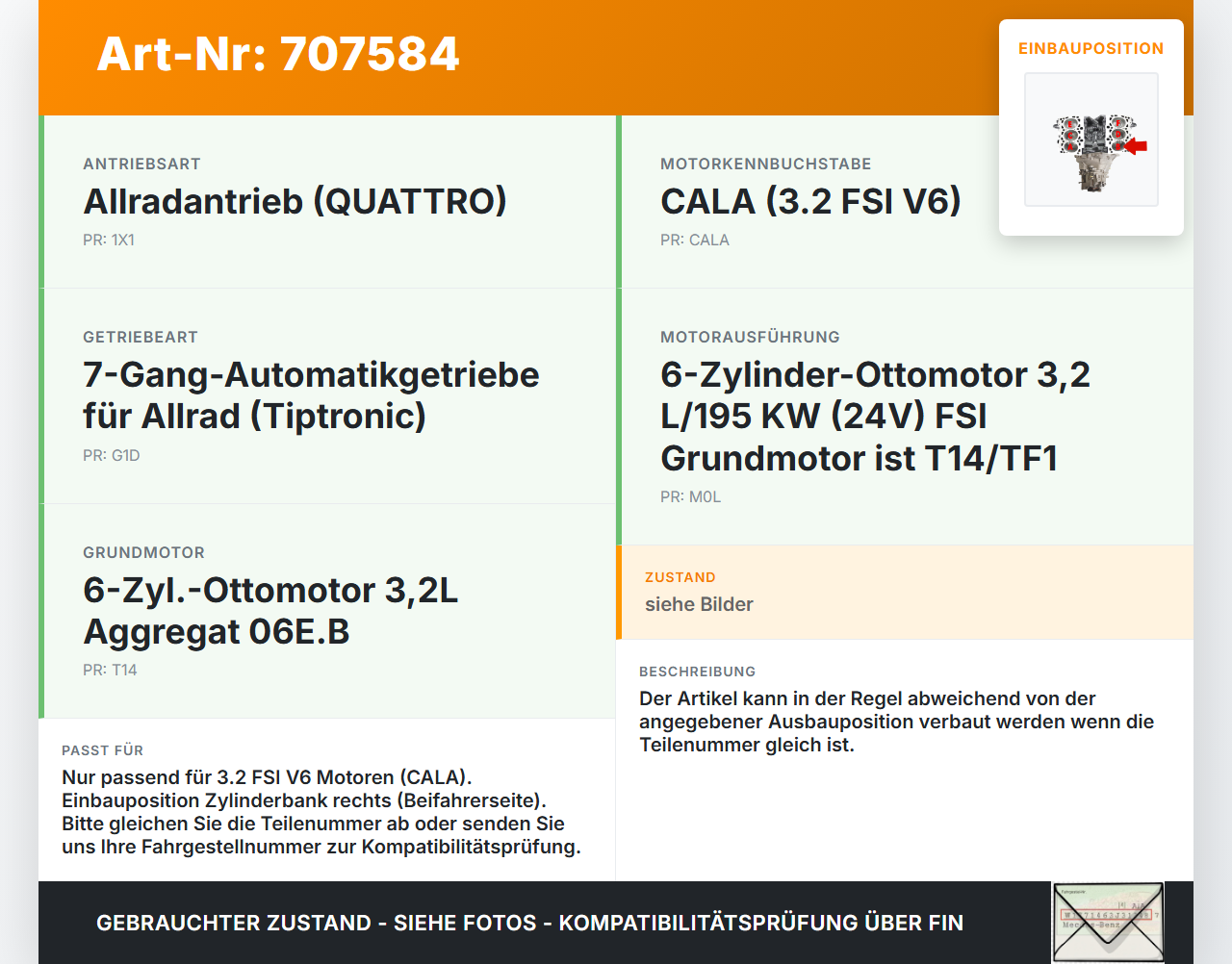 Audi A5 8T QU 07-12 FSI 3,2 195KW CALA Kolben mit Pleuel Pos B Rechts Audi A5 8T QU 07-12 16.04.2008 06E107066BS... Vorschau 3