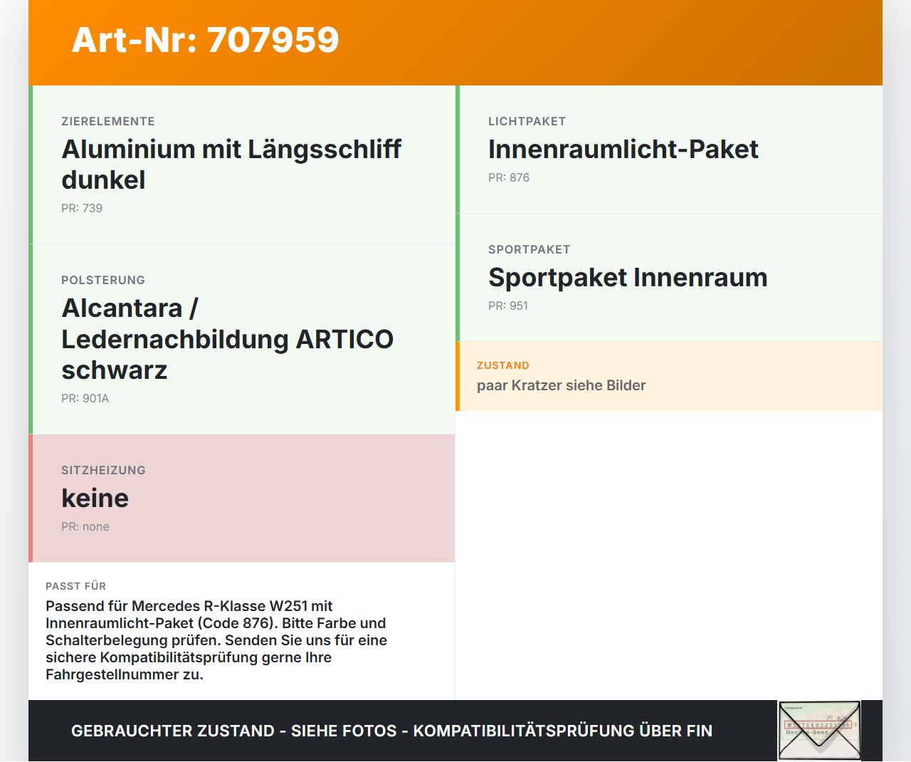 Mercedes W251 R300 Innenleuchte Innenraumleuchte Mercedes W251 R300 03.03.2008 A1648206385 gebraucht Vorschau 3