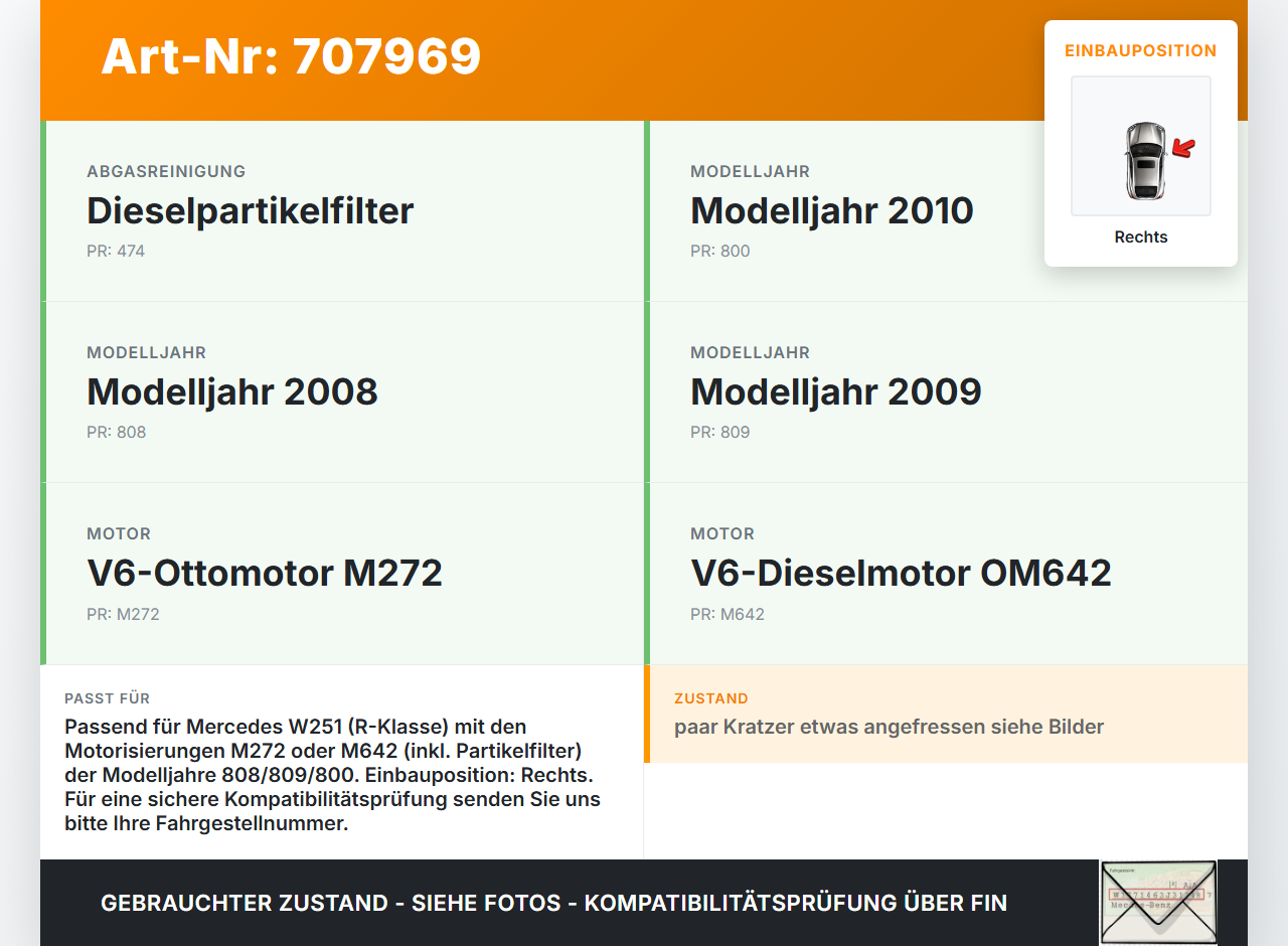 Mercedes W251 R300 CDI 3,0 140KW Endkappe Endrohr für Auspuff Rechts Mercedes W251 R300 03.03.2008 A2514901427 gebraucht Vorschau 3
