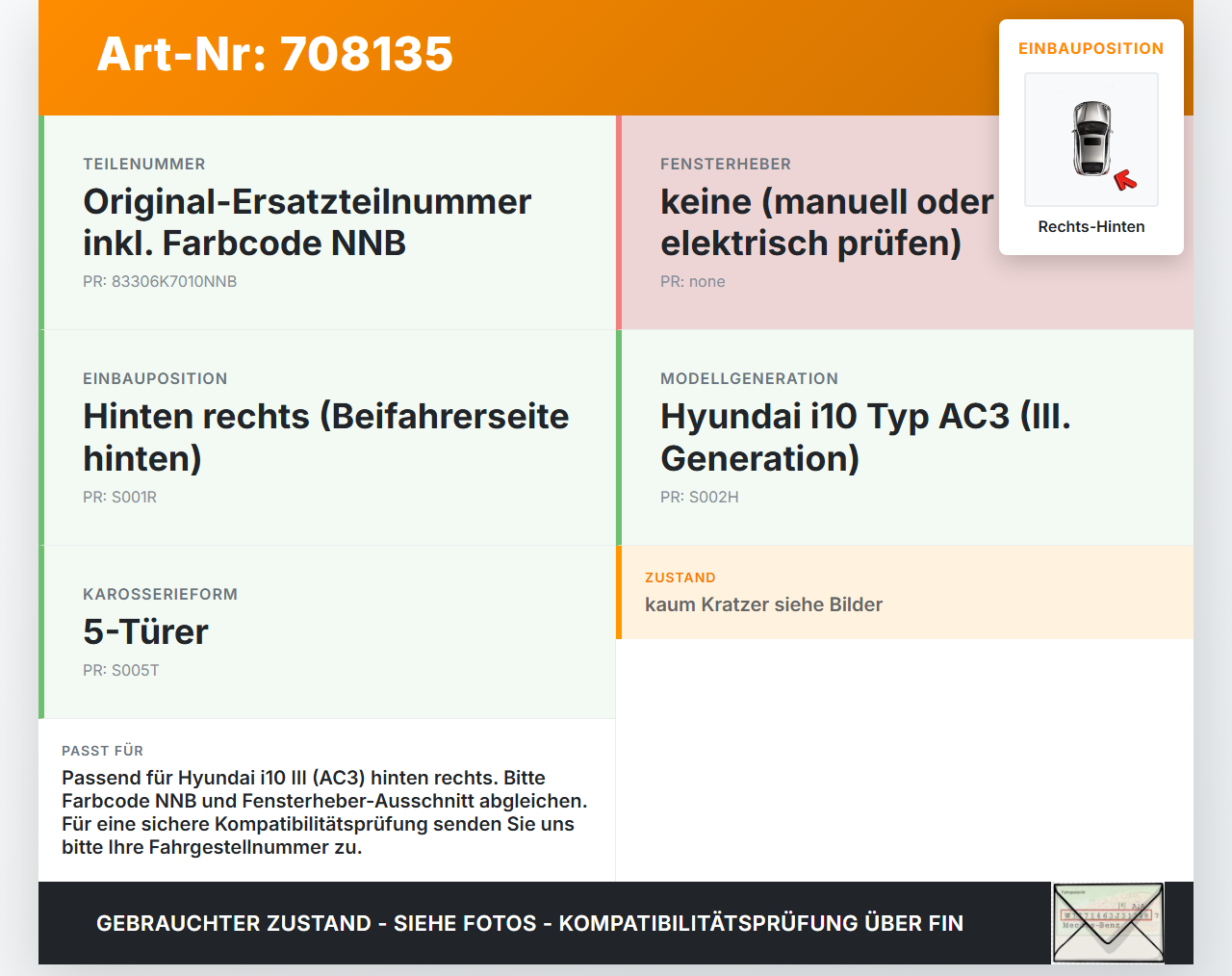Hyundai I10 III Türverkleidung Türpappe Rechts Hinten Hyundai I10 III 12.11.2020 83306K7010NNB 83321-K7000... Vorschau 3