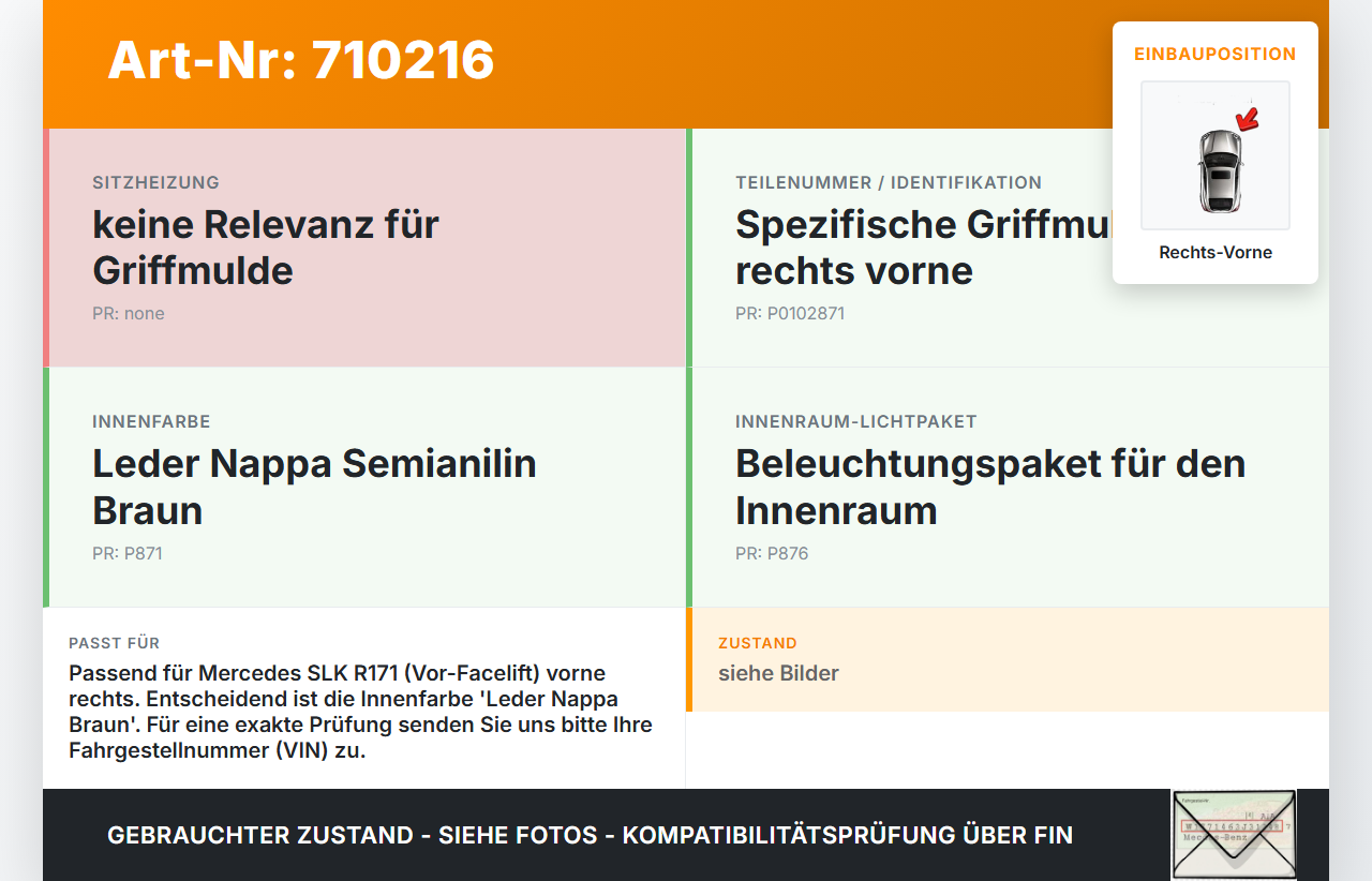 Mercedes R171 SLK 350 04-08 Türgriff Griffmuschel Griff Innen Rechts Vorne Mercedes R171 SLK 350 04-08 06.05.2005... Vorschau 3