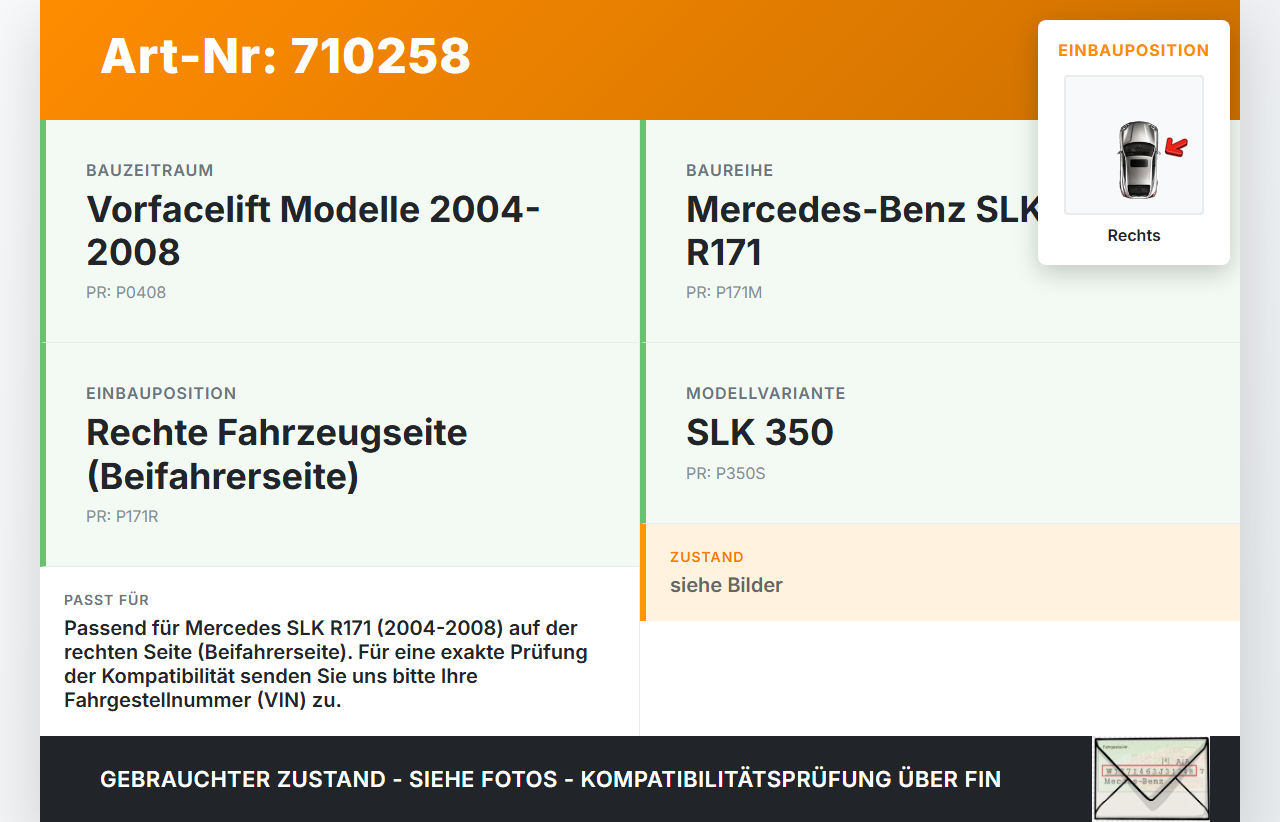 Mercedes R171 SLK 350 04-08 Scharnier für Motorhaube Motorhaubenscharnier Rechts Mercedes R171 SLK 350 04-08... Vorschau 3