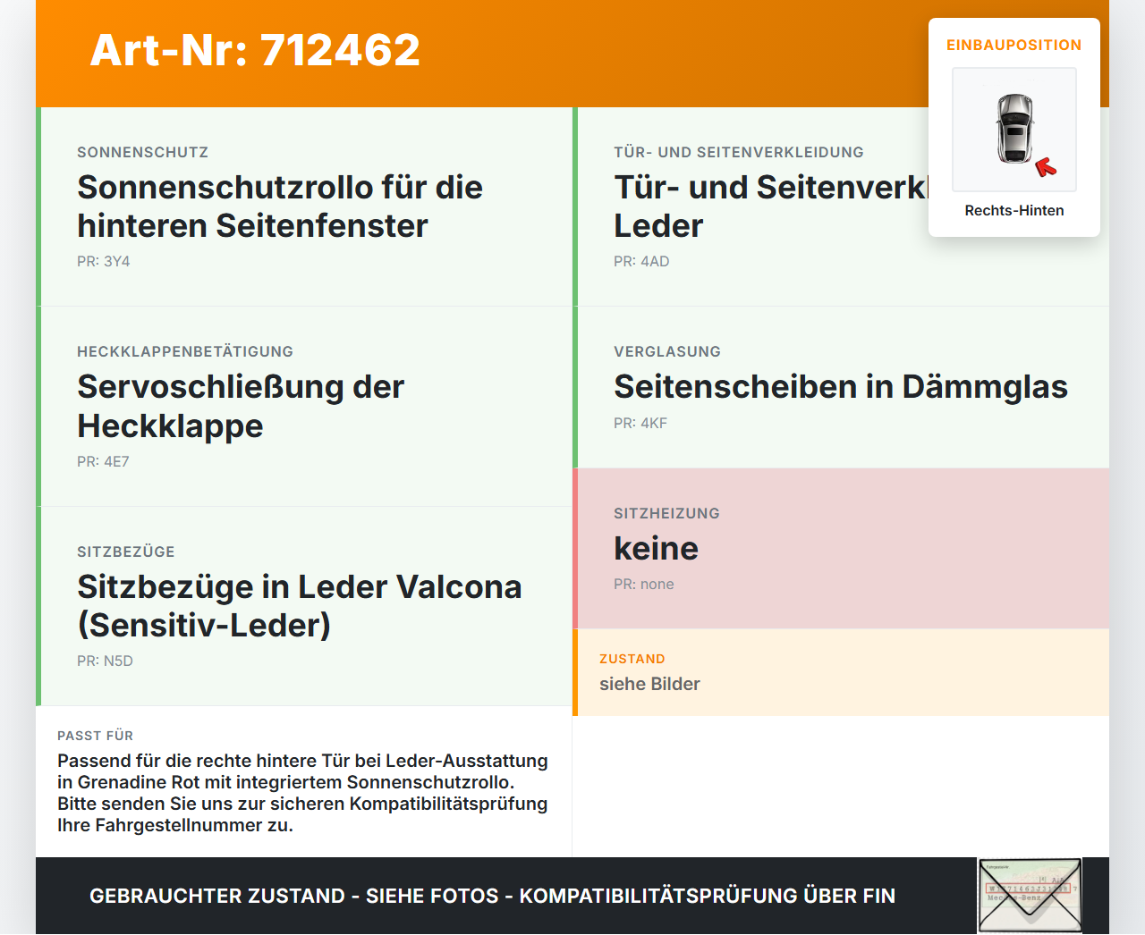 VW Phaeton 3D 01-07 Lang Türverkleidung Türpappe Rechts Hinten mit Sonnenschutzrollo Leder Grenadine Rot VW Phaeton... Vorschau 3