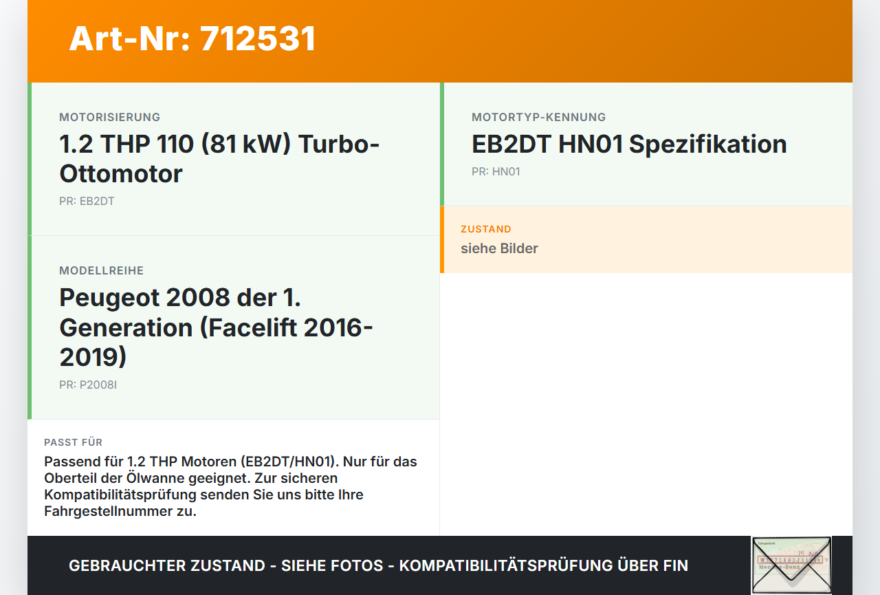 Peugeot 2008 I 16-19 THP 110 1,2 81KW EB2DT HN01 Oberteil für Ölwanne Motorwanne Peugeot 2008 I 16-19 23.01.2017... Vorschau 3