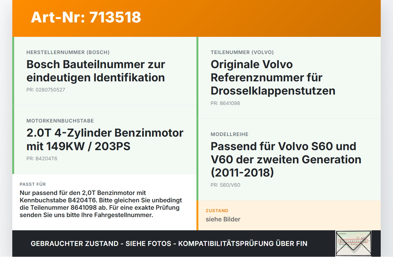 Volvo S60 V60 II 11-18 2,0T 149KW B4204T6 Drosselklappe Volvo S60 V60 II 11-18 28.12.2010 8641098 AG9G-9F991-AB... Vorschau 3