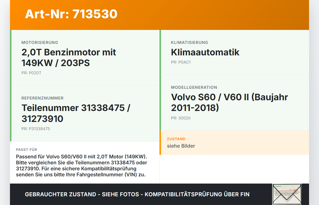 Volvo S60 V60 II 11-18 2,0T 149KW Ladeluftkühler Kühler Volvo S60 V60 II 11-18 28.12.2010 31338475 31273910... Vorschau 3