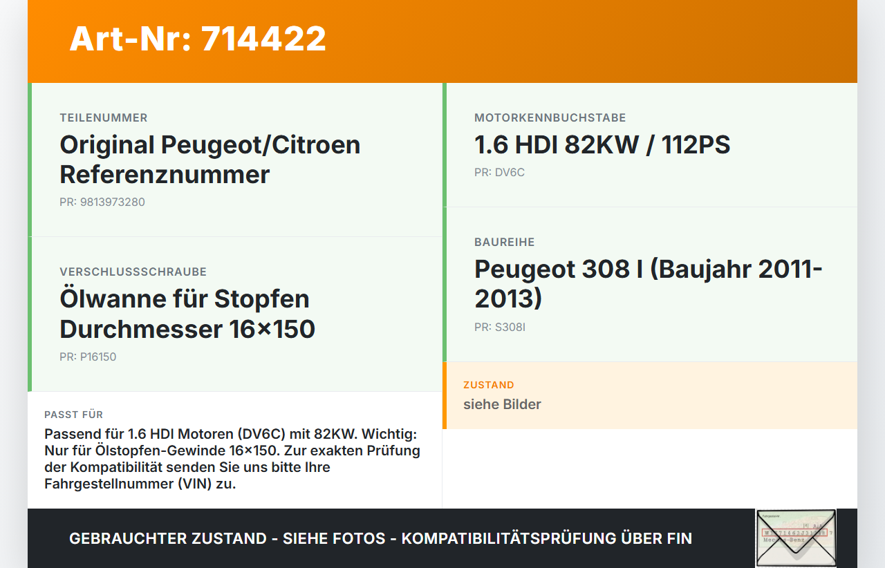 Peugeot 308 I 11-13 HDI 1,6 82KW DV6C Ölwanne Motorwanne Peugeot 308 I 11-13 08.02.2012 9813973280 gebraucht Vorschau 3