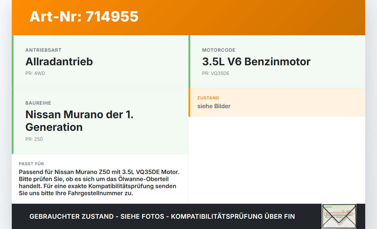 Nissan Murano I Z50 02-08 3,5 172KW VQ35DE Oberteil für Ölwanne Motorwanne Nissan Murano I Z50 02-08 02.05.2006... Vorschau 3