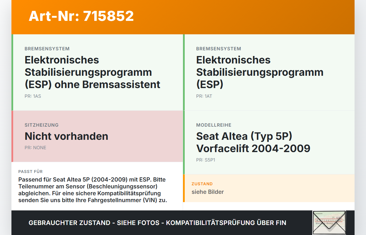 Seat Altea 5P 04-09 ESP Sensor Steuergerät SG Beschleunigungssensor Seat Altea 5P 04-09 09.07.2004 1K0907655B... Vorschau 3