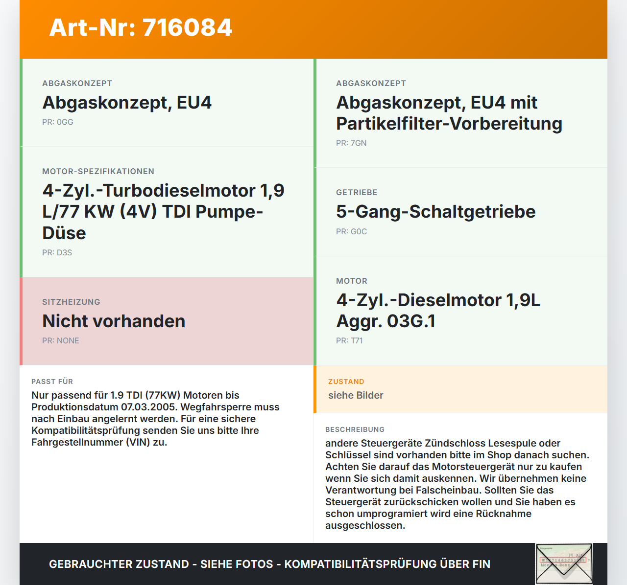 Seat Altea 5P 04-09 TDI 1,9 77KW Steuergerät ECU für Motor Motorsteuergerät Seat Altea 5P 04-09 09.07.2004... Vorschau 3