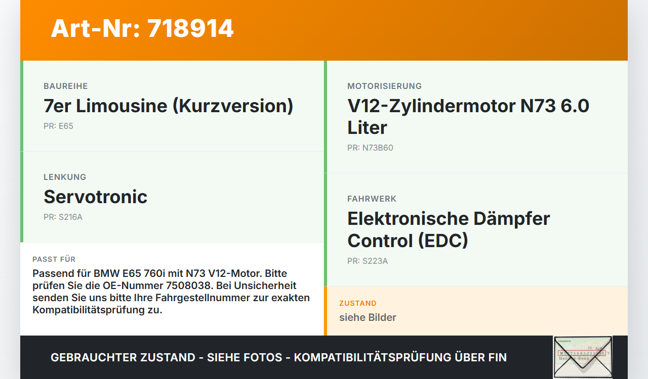 BMW 7er E65 760i 02-05 6,0i 327KW Kühlwasserschlauch Wasserschlauch BMW 7er E65 760i 02-05 03.07.2002 17127508038... Vorschau 3