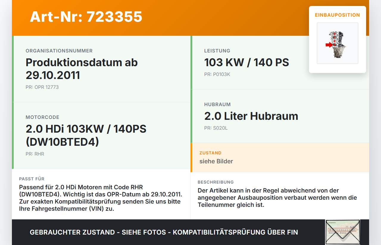Peugeot 508 I 8D 10-14 HDi 2,0 103KW RHR DW10BTED4 Kolben mit Pleuel Pos A Peugeot 508 I 8D 10-14 31.10.2011... Vorschau 3