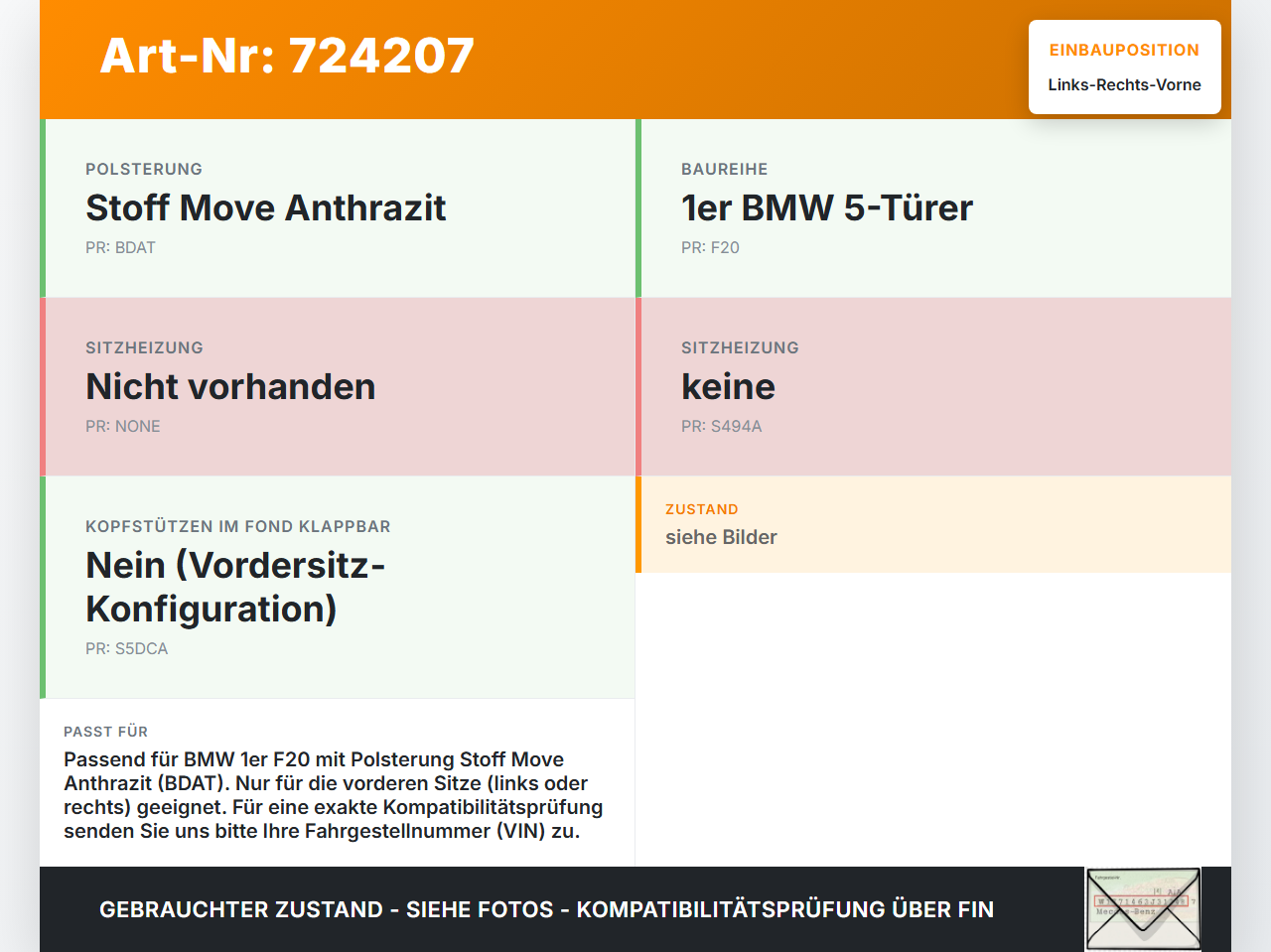 BMW 1er 114i F20 11-15 5T Kopfstütze für Beifahrer Sitz Rechts oder Links Vorne BMW 1er 114i F20 11-15 22.11.2013... Vorschau 3