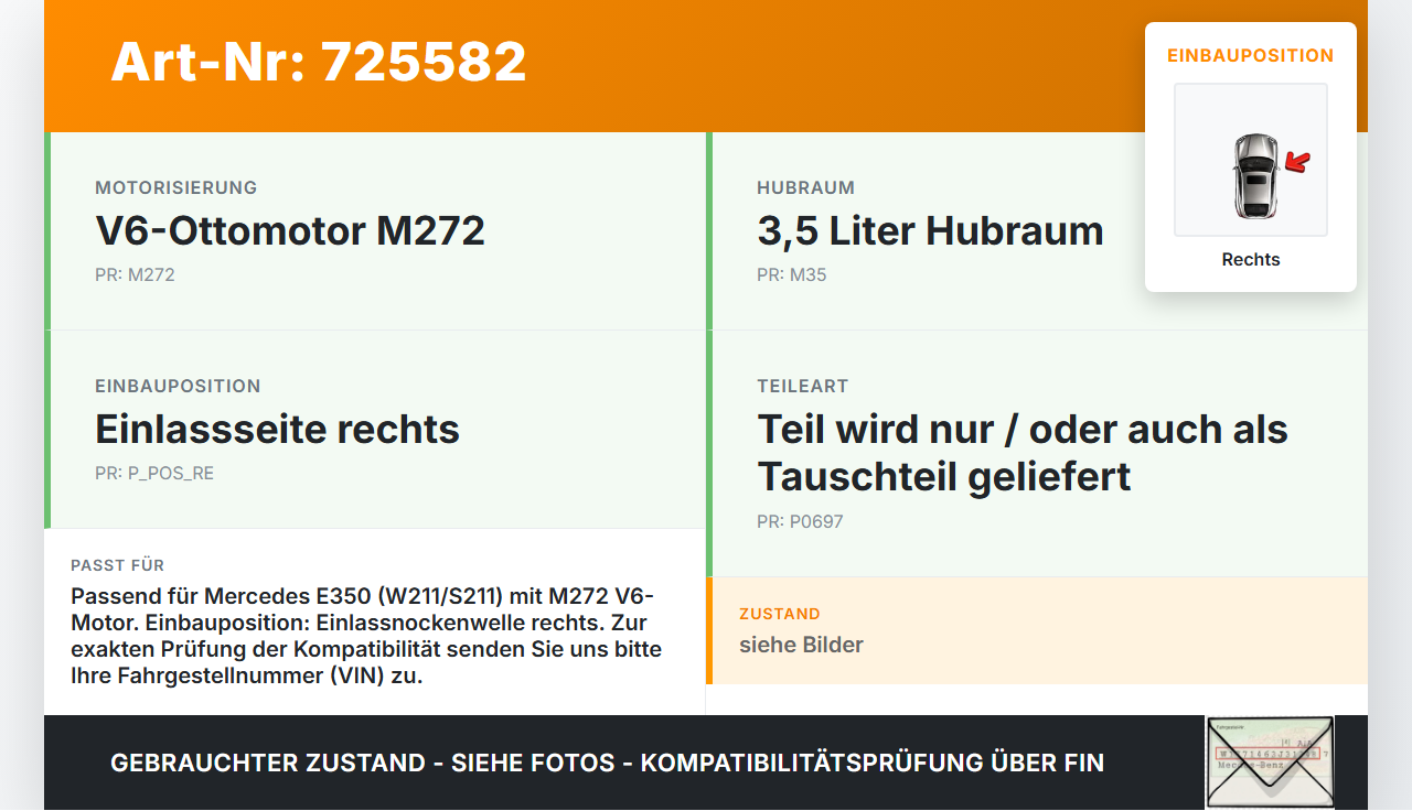Mercedes S211 W211 E350 03-06 3,5 200KW 272964 Nockenwellenverstellung Verstellung für Nockenwelle Rechts Mercedes... Vorschau 3