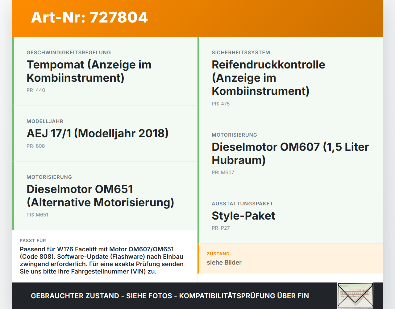 Mercedes A-Kl. W176 A180 15-18 CDI 1,5 80KW Kombiinstrument Tacho Mercedes A-Kl. W176 A180 15-18 26.09.2017... Vorschau 3