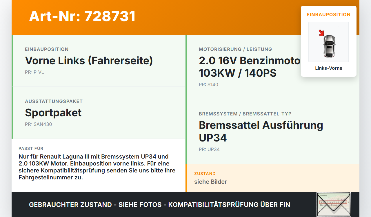 Renault Laguna III 3 07-11 140 2,0 103KW Bremssattel Bremszange Vorne Links Renault Laguna III 3 07-11 26.02.2008... Vorschau 3