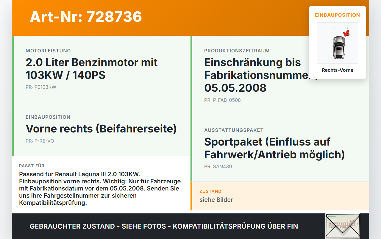 Renault Laguna III 3 07-11 140 2,0 103KW Antriebswelle Gelenkwelle Rechts Vorne Renault Laguna III 3 07-11... Vorschau 3
