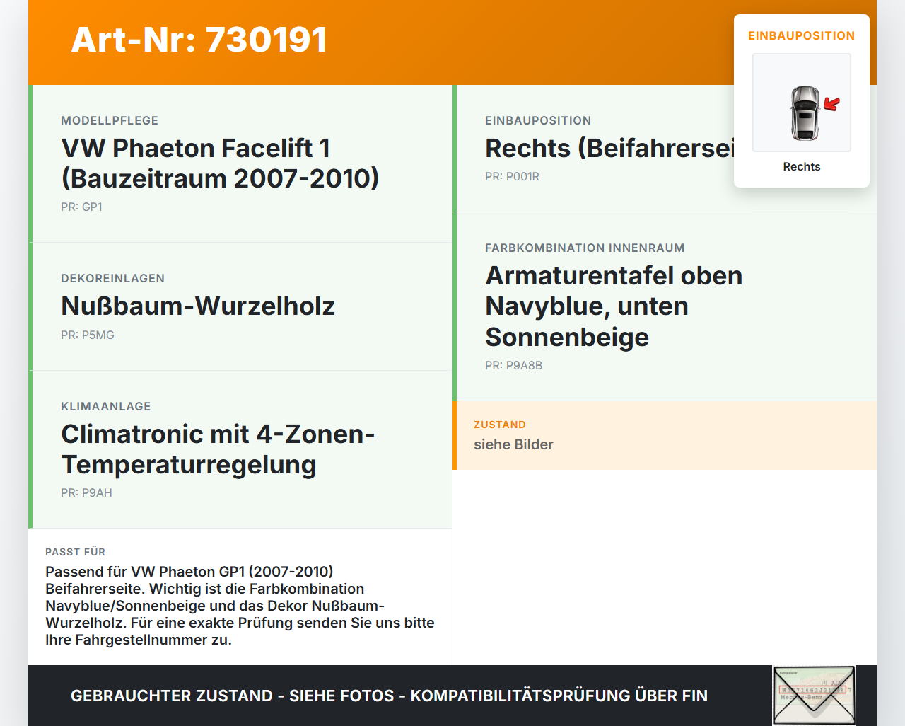 VW Phaeton 3D GP1 07-10 Luftdusche Luftdüse Rechts Sonnenbeige VW Phaeton 3D GP1 07-10 08.07.2008 3D0819202D... Vorschau 3