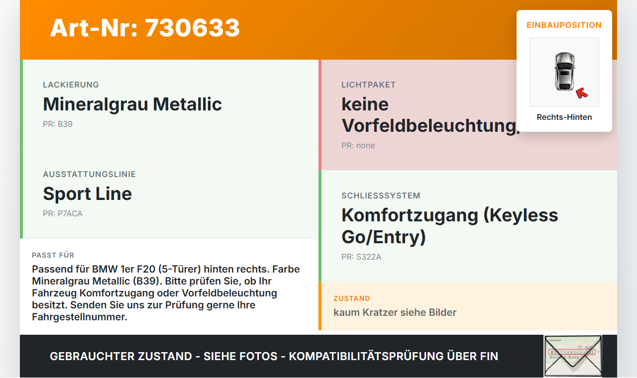 BMW 1er 116d F20 11-15 5T Türgriff Griff aussen Rechts Hinten B39 BMW 1er 116d F20 11-15 26.03.2014 0445184... Vorschau 3