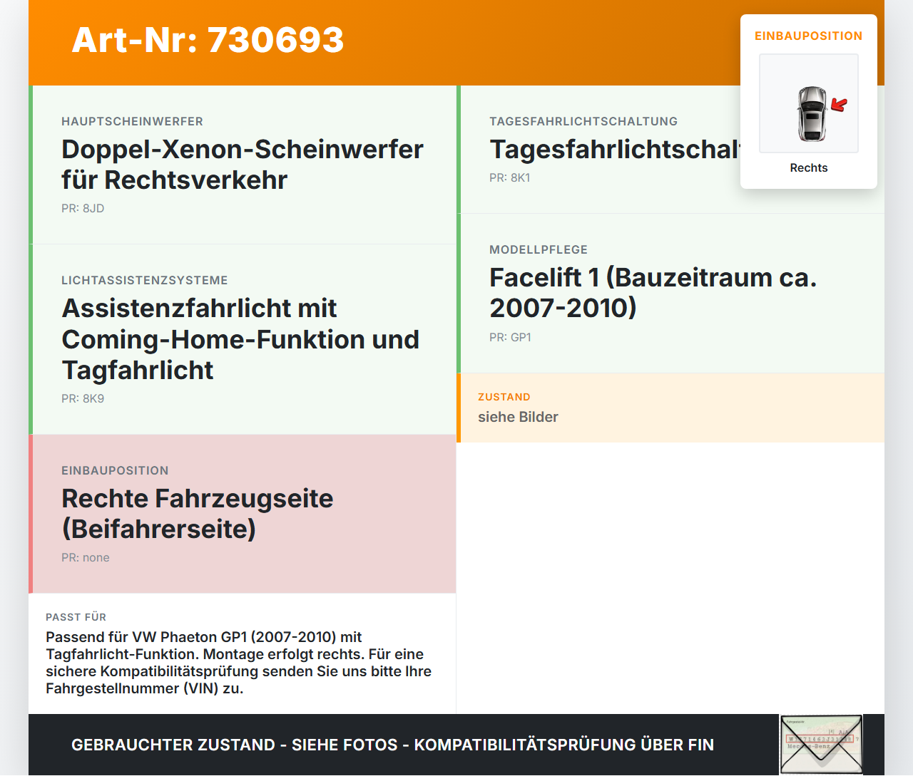 VW Phaeton 3D GP1 07-10 DRL Tagfahrlicht Vorschaltgerät Steuergerät Rechts VW Phaeton 3D GP1 07-10 08.07.2008... Vorschau 3