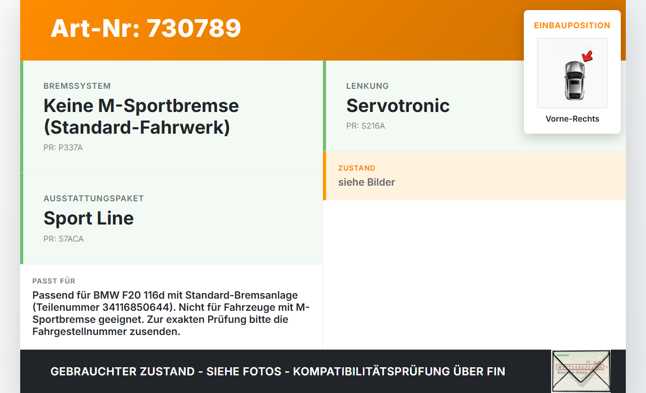 BMW 1er 116d F20 11-15 1,6d 85KW Bremssattel Bremszange Vorne Rechts BMW 1er 116d F20 11-15 26.03.2014 3411-6850644... Vorschau 3