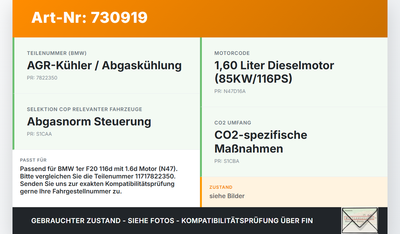 BMW 1er 116d F20 11-15 1,6d 85KW Abgaskühlung für AGR BMW 1er 116d F20 11-15 26.03.2014 7822350 11717822350... Vorschau 3