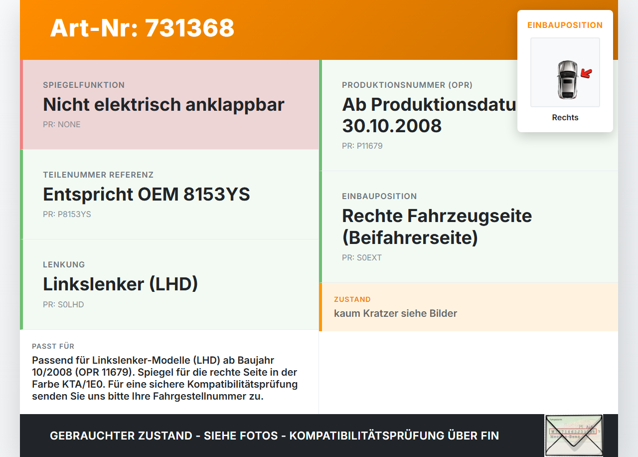 Citroen C1 107 Aygo 09-12 Spiegel Aussenspiegel Rechts KTA 1E0 Citroen C1 107 Aygo 09-12 01.02.2011 8153YS gebraucht Vorschau 3