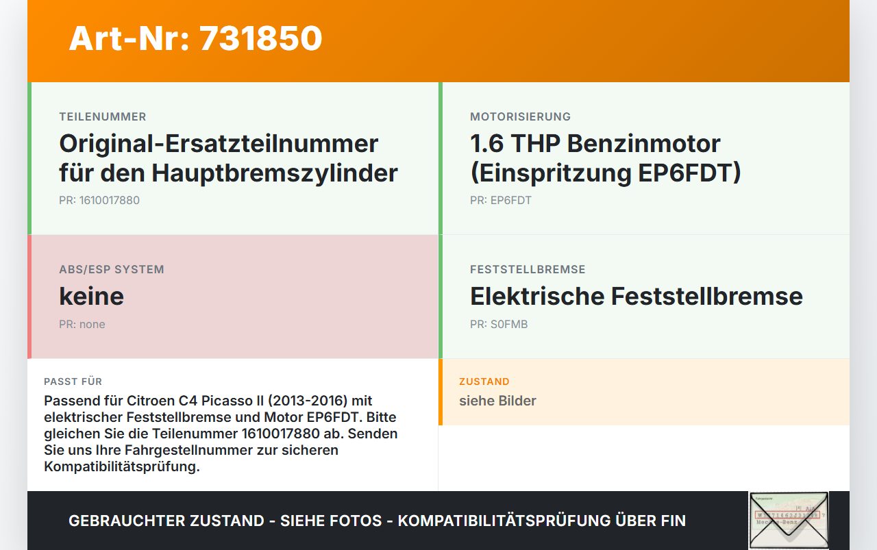Citroen C4 Picasso II 13-16 Hauptbremszylinder Bremszylinder Citroen C4 Picasso II 13-16 23.09.2015 1610017880 gebraucht Vorschau 3