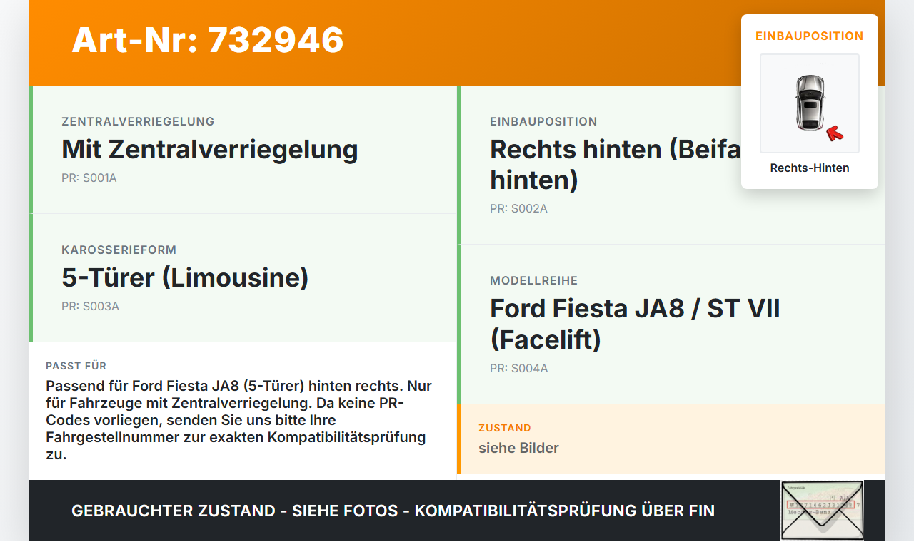 Ford Fiesta JA8 ST VII 12-18 5T Türschloss m. ZV Stellmotor Rechts Hinten Ford Fiesta JA8 ST VII 12-18 20.10.2016... Vorschau 3