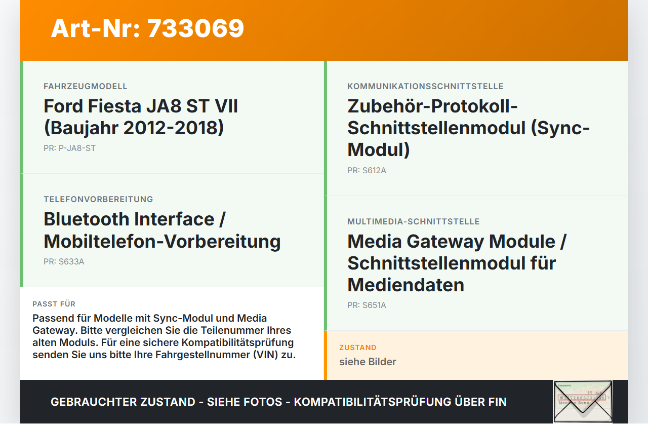 Ford Fiesta JA8 ST VII 12-18 Steuergerät ECU Modul Bluetooth Interface SG Ford Fiesta JA8 ST VII 12-18 20.10.2016... Vorschau 3