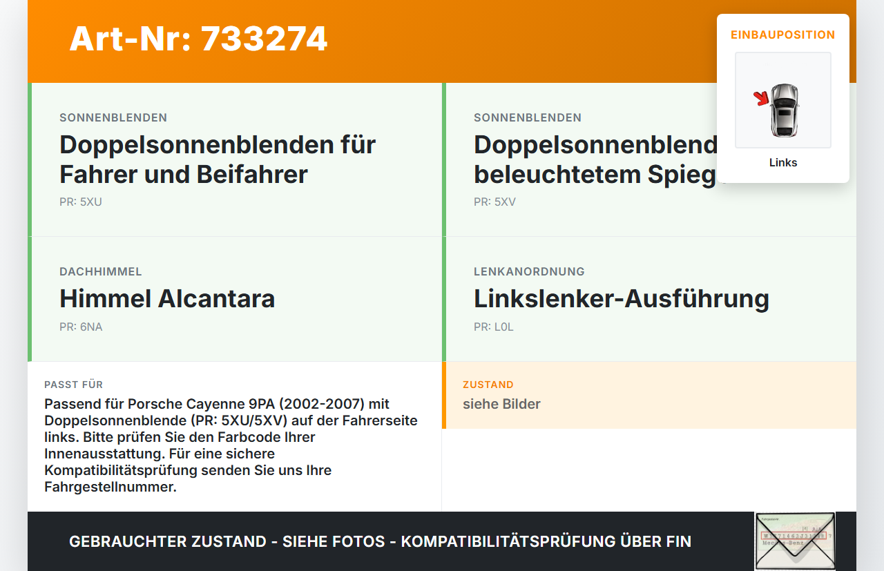 Porsche Cayenne 9PA 955 02-07 Doppel Sonnenblende Links für Fahrer Porsche Cayenne 9PA 955 02-07 21.10.2005... Vorschau 3