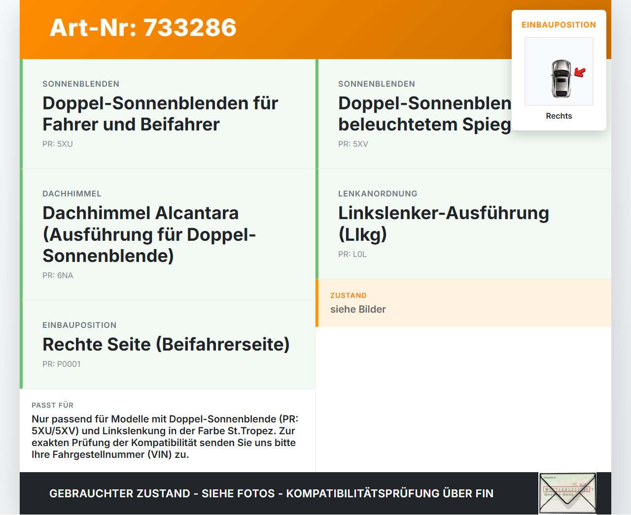 Porsche Cayenne 9PA 955 02-07 Doppel Sonnenblende Rechts für Beifahrer Porsche Cayenne 9PA 955 02-07 21.10.2005... Vorschau 3
