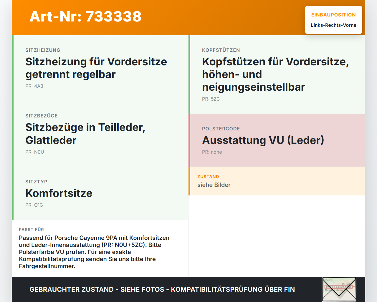 Porsche Cayenne 9PA 955 02-07 Kopfstütze für Beifahrer Sitz Rechts oder Links Vorne Porsche Cayenne 9PA 955 02-07... Vorschau 3