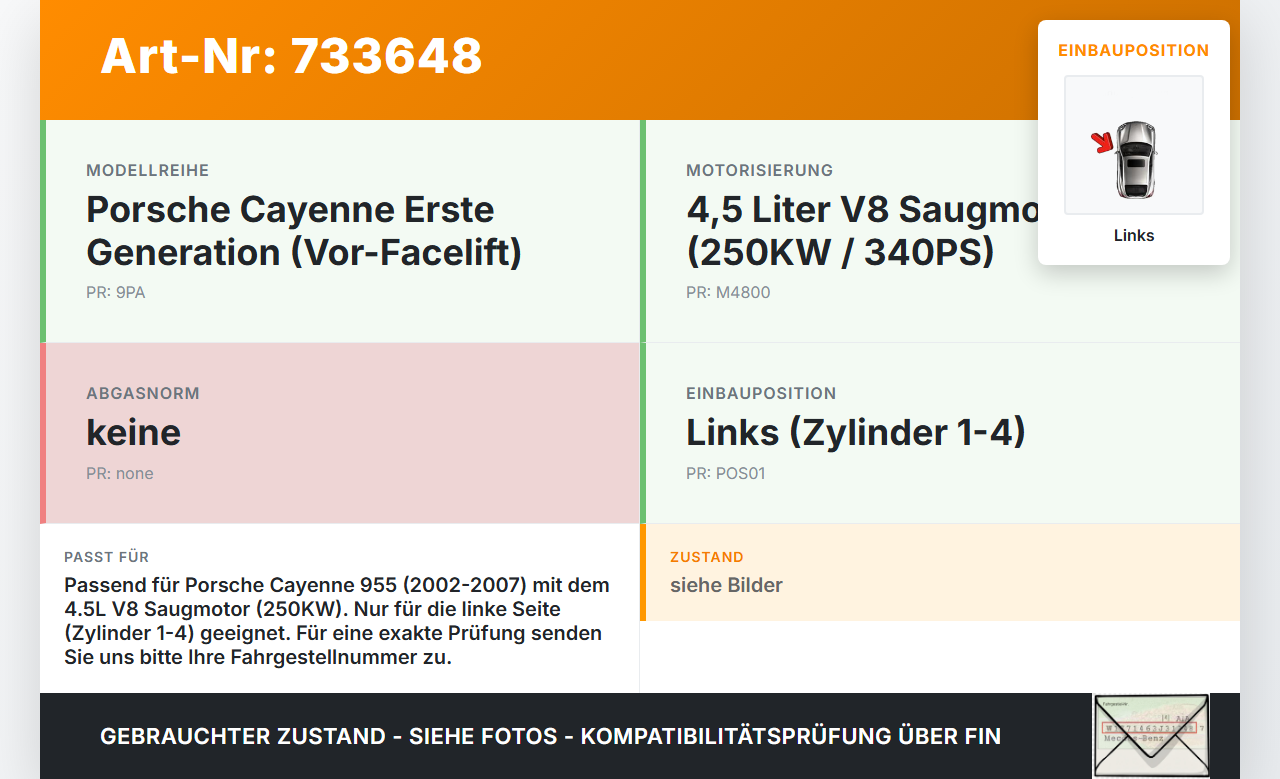Porsche Cayenne 9PA 955 02-07 4,5 250KW 4800 Abgaskrümmer Links Porsche Cayenne 9PA 955 02-07 21.10.2005... Vorschau 3