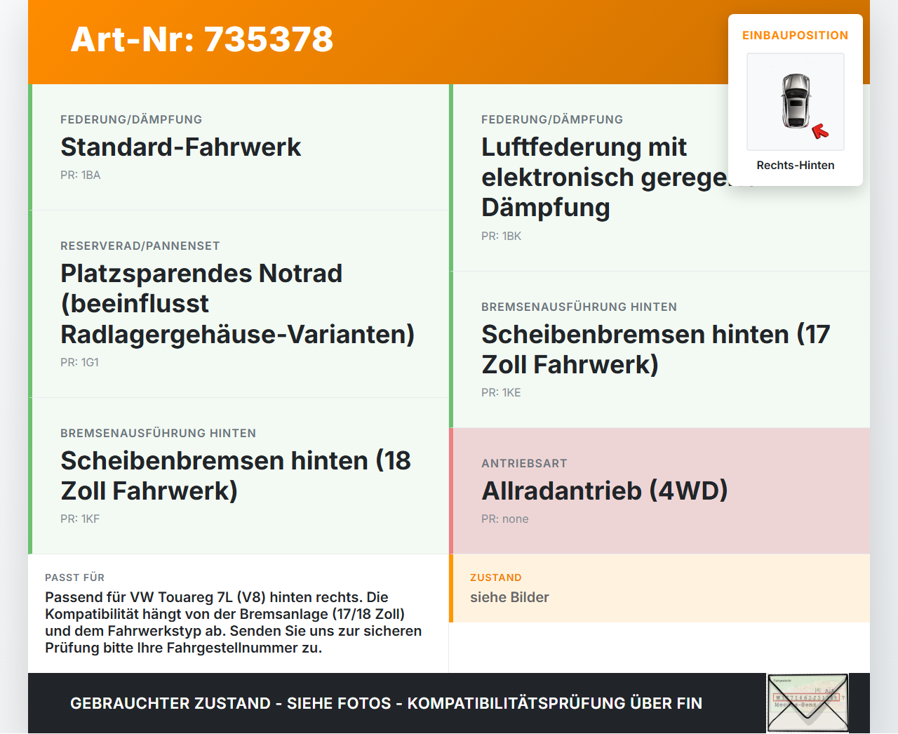 VW Touareg 7L 02-06  V8 4,2 228KW 4WD Achsschenkel Radnabe mit ABS Rechts Hinten VW Touareg 7L 02-06 01.07.2004... Vorschau 3