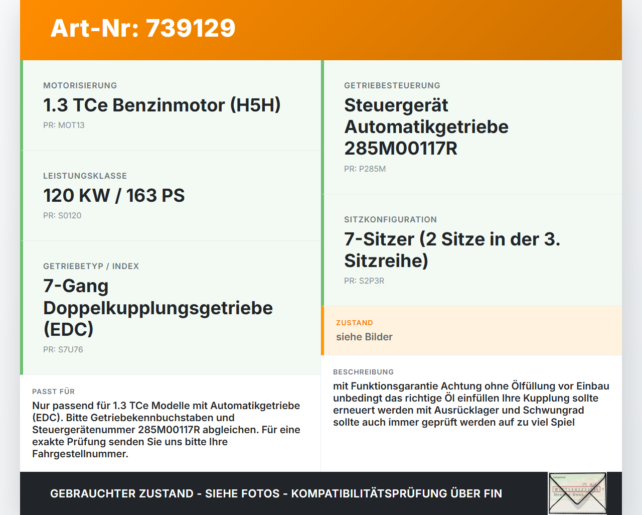 Renault Scenic IV 16-21 Tce 1,3 120KW Autom Schaltgetriebe Getriebe Renault Scenic IV 16-21 29.05.2018 285M01418R... Vorschau 3