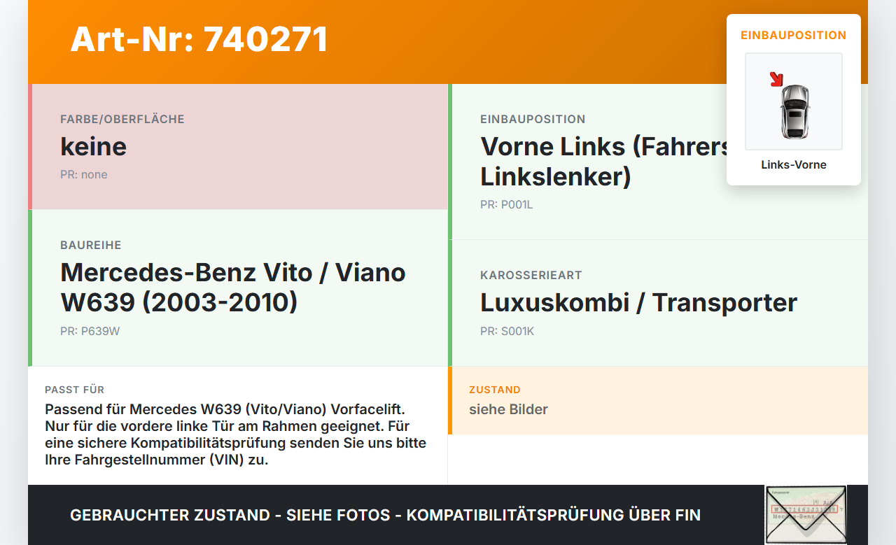 Mercedes Viano Vito W639 03-10 Dichtung für Rahmen Tür Links Vorne Mercedes Viano Vito W639 03-10 07.11.2005... Vorschau 3