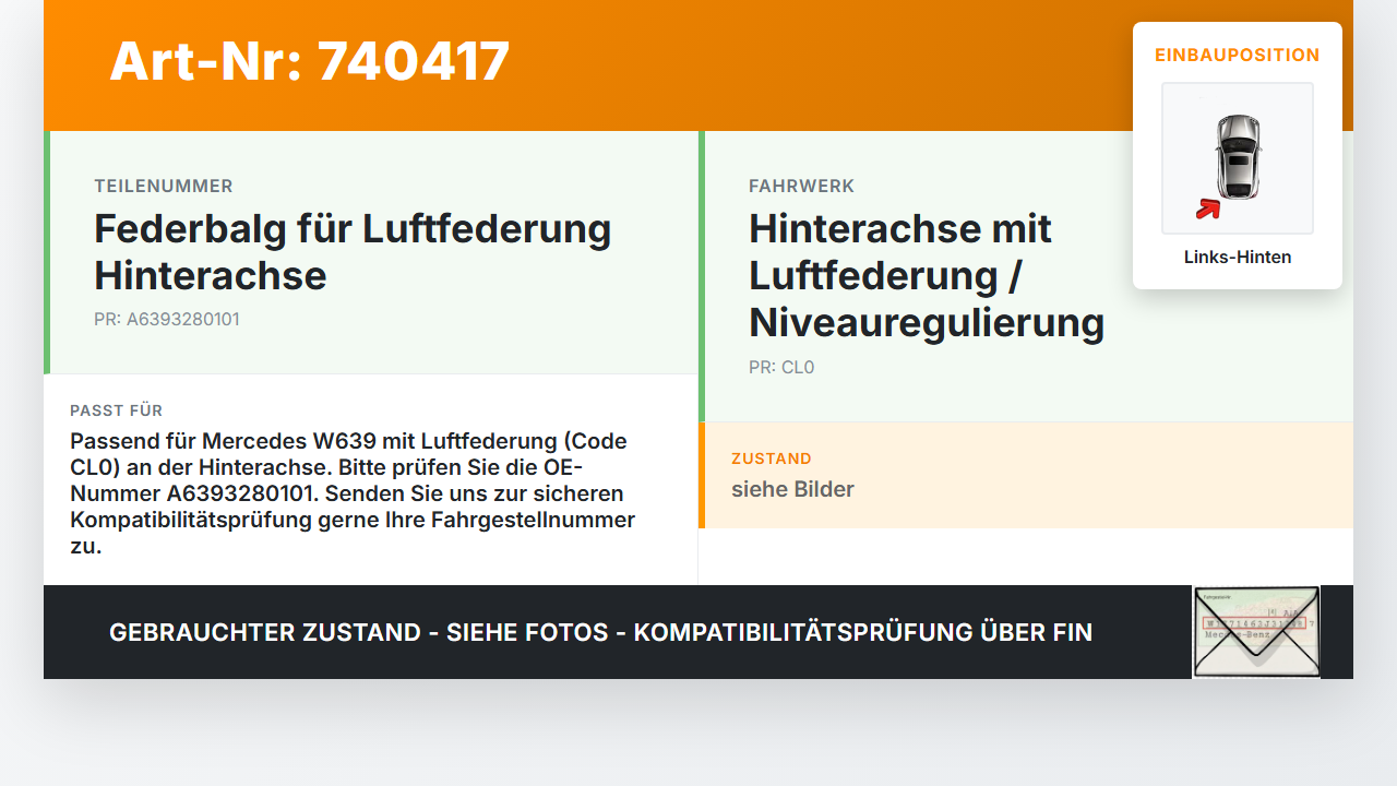 Mercedes Viano Vito W639 03-10 Feder Federbalg Luftbalg Hinten Links Mercedes Viano Vito W639 03-10 07.11.2005... Vorschau 3