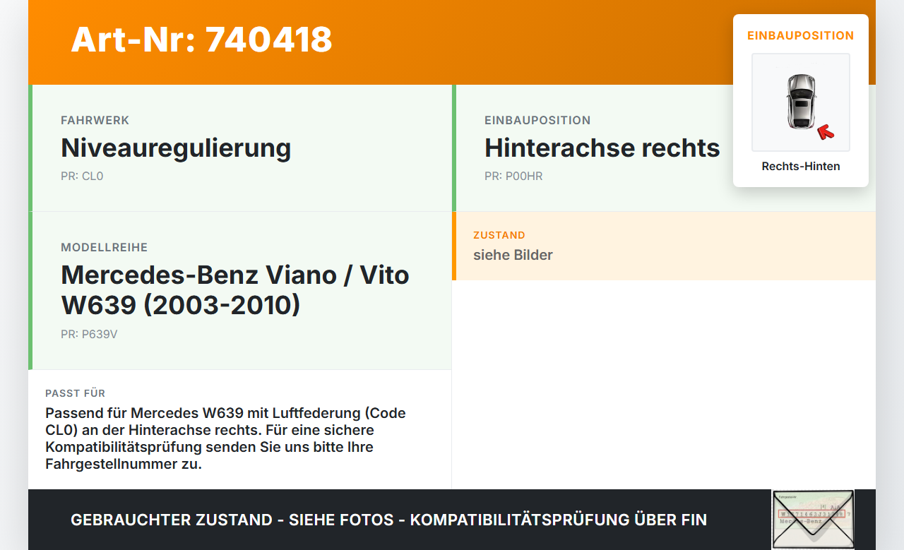 Mercedes Viano Vito W639 03-10 Feder Federbalg Luftfeder Hinten Rechts Mercedes Viano Vito W639 03-10 07.11.2005... Vorschau 3