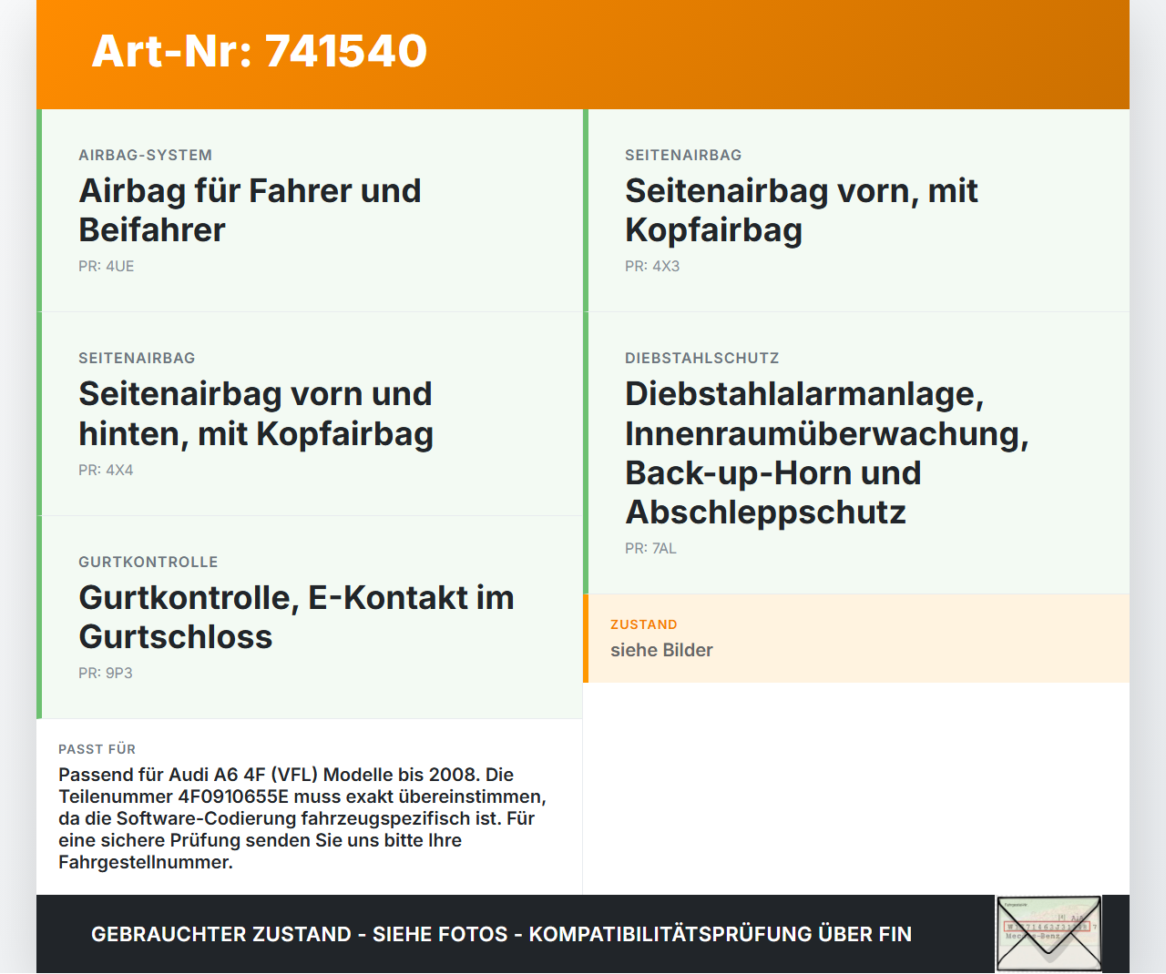 Audi A6 4F C6 04-08 Airbag Steuergerät Airbagsteuergerät Audi A6 4F C6 04-08 17.10.2006 4F0959655B 4F0910655E gebraucht Vorschau 3