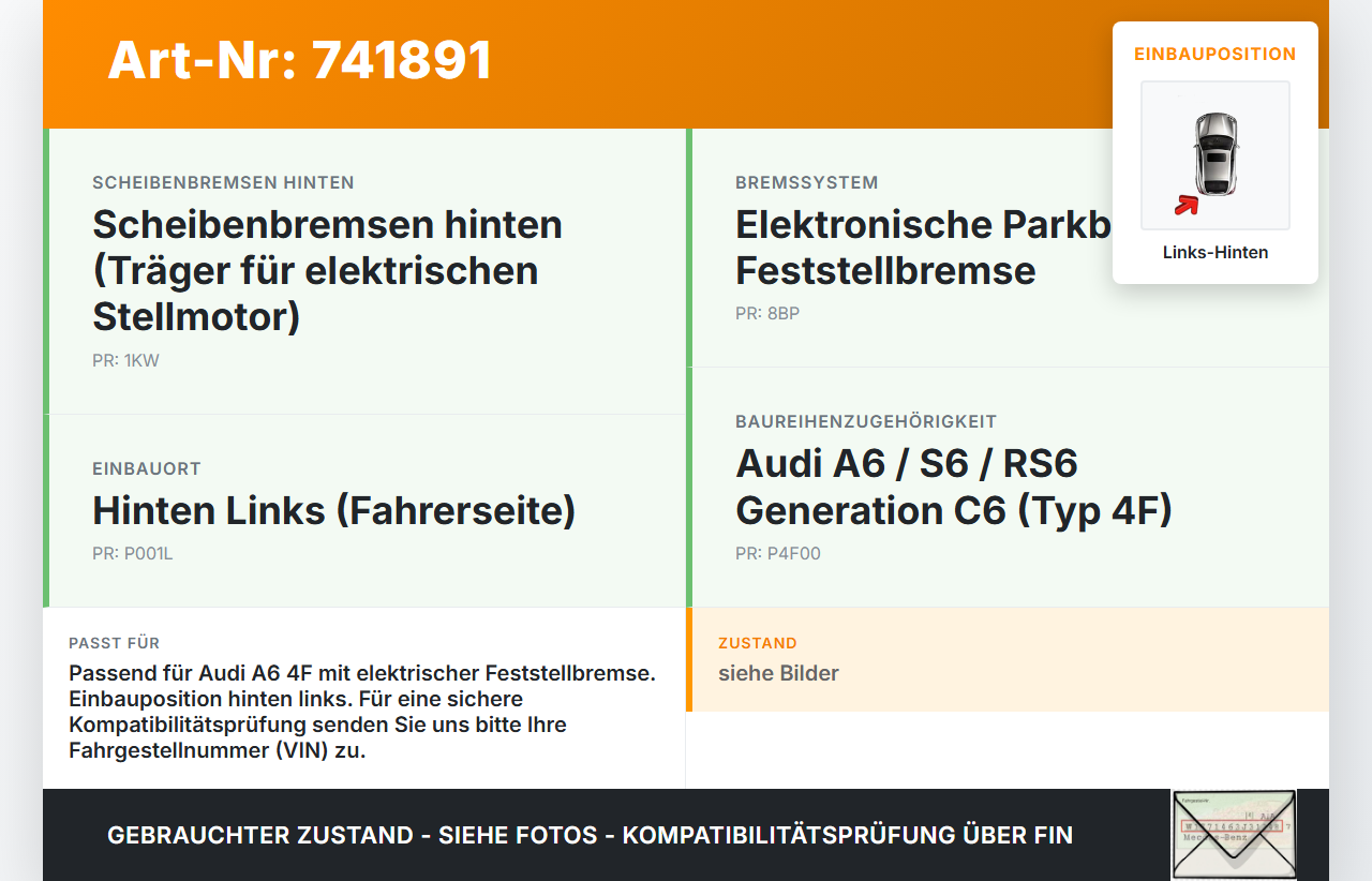 Audi A6 4F C6 04-08 Stellmotor Actuator Elektrische Feststellbremse Handbremse Links Hinten Audi A6 4F C6 04-08... Vorschau 3